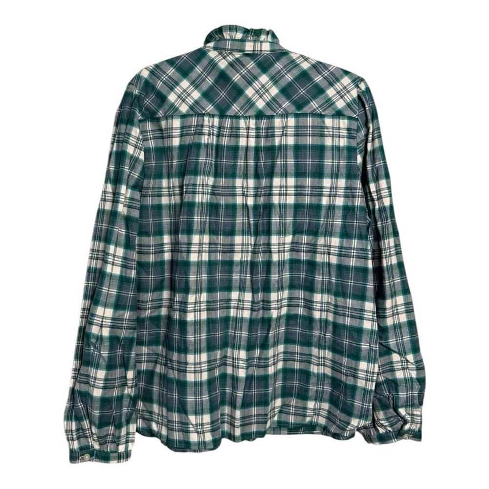 LOFT Green Plaid Ruffle High Neck Ruffle Front Button Down Shirt NEW Size Large - Picture 9 of 16